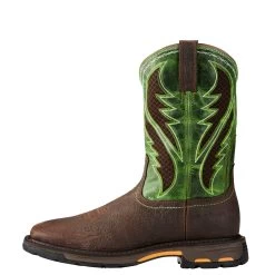 Ariat® Men's WorkHog Wide Square Toe Brown & Green Work Boots 10020083 -ARIAT Cowboy Gear 10020083 side