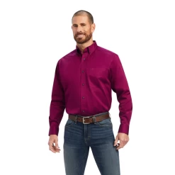 Ariat® Men's Solid Twill Magenta Purple Button Down Shirt 10042078 -ARIAT Cowboy Gear 10028729a