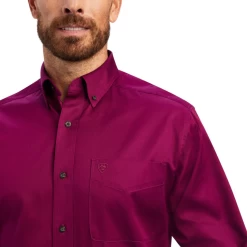 Ariat® Men's Solid Twill Magenta Purple Button Down Shirt 10042078 -ARIAT Cowboy Gear 10028729c