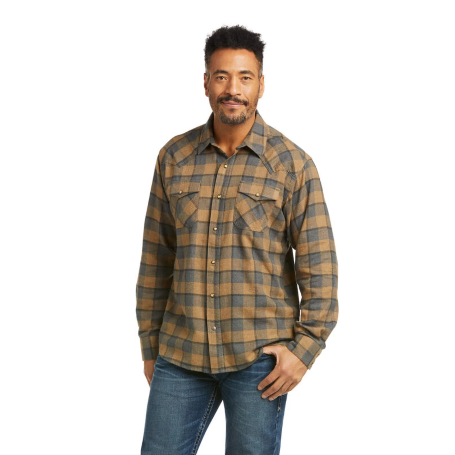 Ariat® Men's Hartford Boardwalk Brown Plaid Long Sleeve Shirt 10037335 3 Ariat® Men's Hartford Boardwalk Brown Plaid Long Sleeve Shirt 10037335