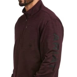 Ariat Men's Team Logo Malbec & Mid Grey 1/4 Zip Sweatshirt 10037540 -ARIAT Cowboy Gear 10037540 01
