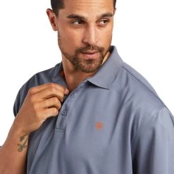 Ariat Men's Tek Polo Folkstone Grey Short Sleeve Shirt 10039383 -ARIAT Cowboy Gear 10039383 01