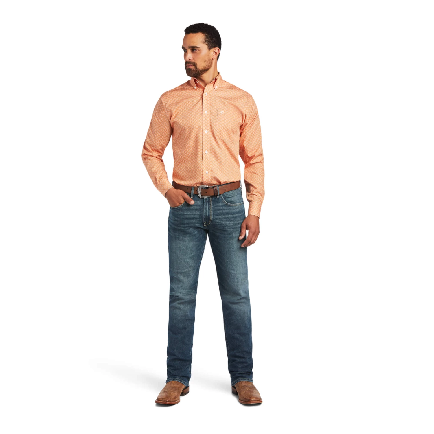 Ariat® Men's Wrinkle Free Fitted Habanero Peach Button Down Shirt 10040537 5 Ariat® Men's Wrinkle Free Fitted Habanero Peach Button Down Shirt 10040537 - Image 3