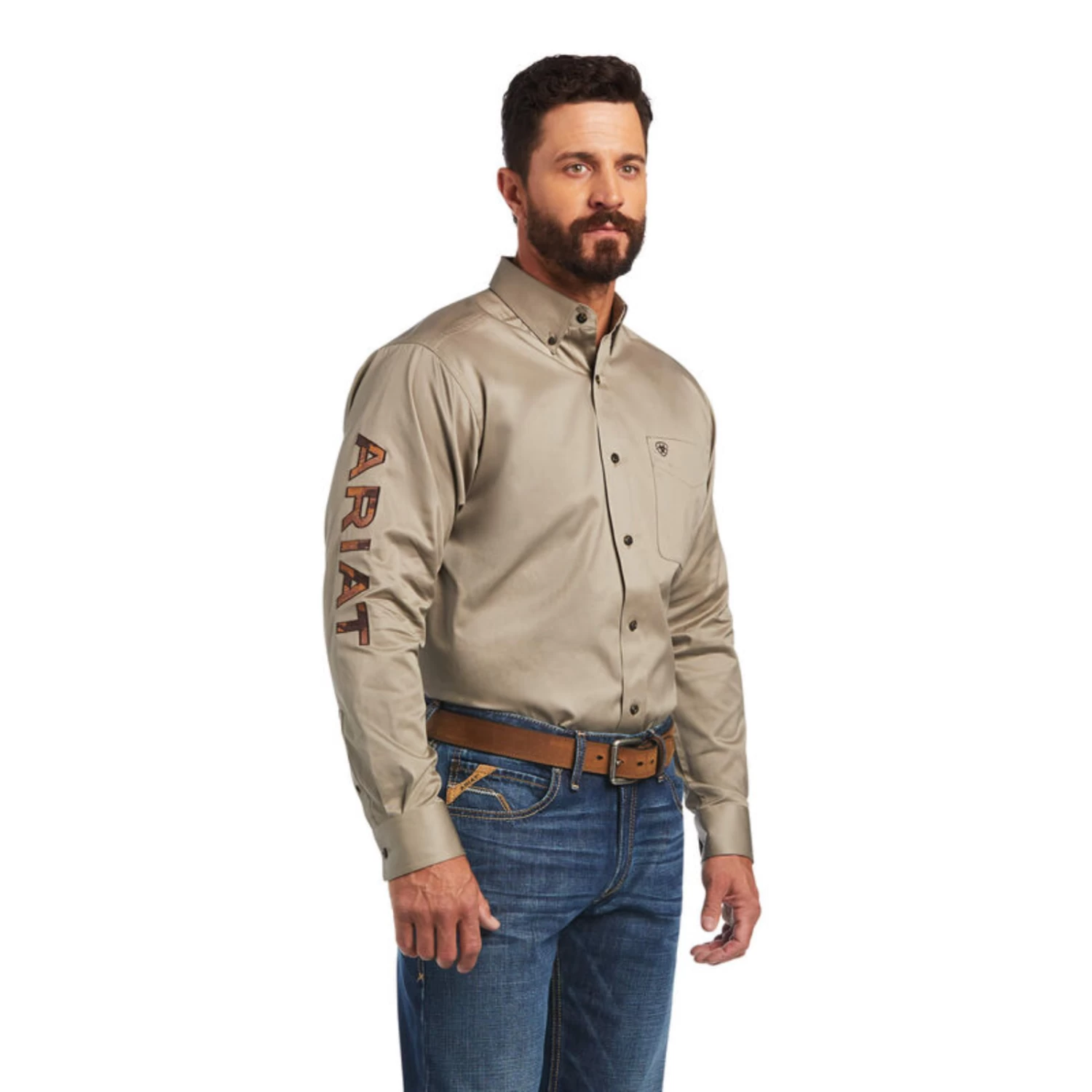 Ariat® Men's Brindle Brown Clasic Fit Logo Button Down Shirt 10040700 3 Ariat® Men's Brindle Brown Clasic Fit Logo Button Down Shirt 10040700