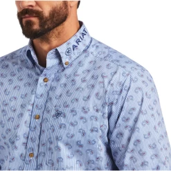 Ariat® Men's Team Farran Blue Button Down Shirt 10040789 -ARIAT Cowboy Gear 10040789b