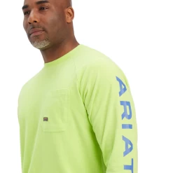 Ariat® Men's Rebar Cotton Strong Graphic Lime Green And Blue T-Shirt 10041625 -ARIAT Cowboy Gear 10041625a