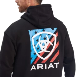 Ariat® Men's Black Americana Block Pullover Hoodie 10041680 -ARIAT Cowboy Gear 10041680b