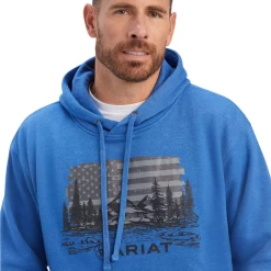 Ariat® Men's Land Of The Free Classic Blue Heather Pullover Hoodie 10041718 -ARIAT Cowboy Gear 10041718a