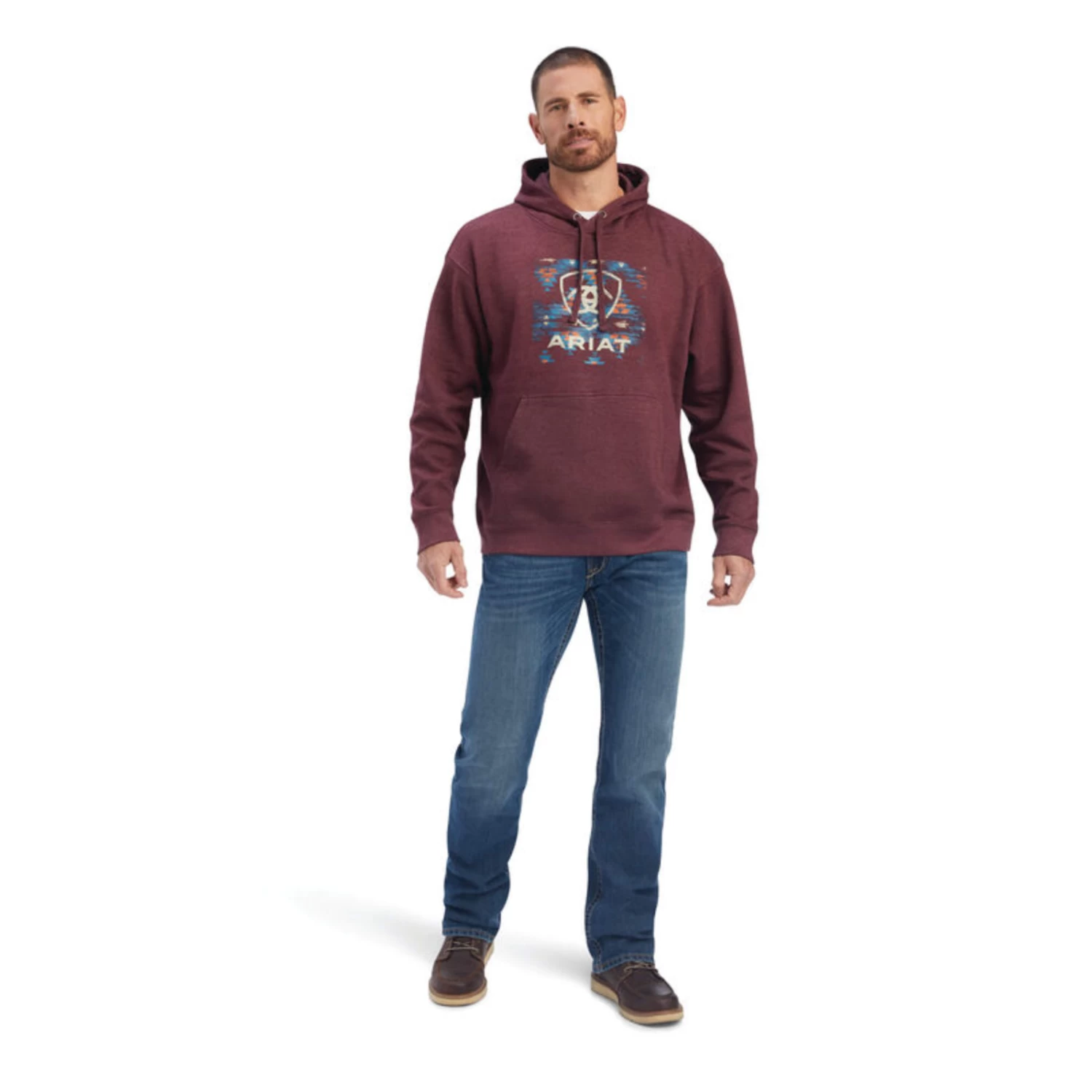 Ariat® Men's Southwest Block Malbec Heather Hoodie 10041722 6 Ariat® Men's Southwest Block Malbec Heather Hoodie 10041722 - Image 4