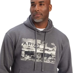 Ariat® Men's Pastures Charcoal Heather Pullover Hoodie 10041728 -ARIAT Cowboy Gear 10041728a