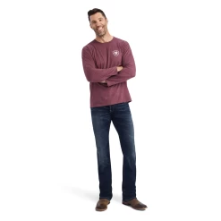 Ariat® Men's Long Sleeves Type Crest Burgundy Heather T-shirt 10042783 -ARIAT Cowboy Gear 10042783c