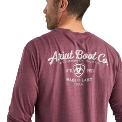 Ariat® Men's Long Sleeves Type Crest Burgundy Heather T-shirt 10042783 -ARIAT Cowboy Gear 10042783d