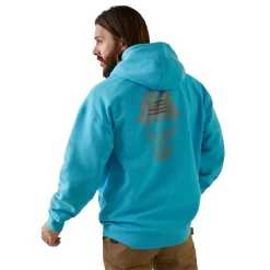 Ariat® Men's Rebar Roughneck Heather Blue Pullover Hoodie 10043362 -ARIAT Cowboy Gear 10043362b