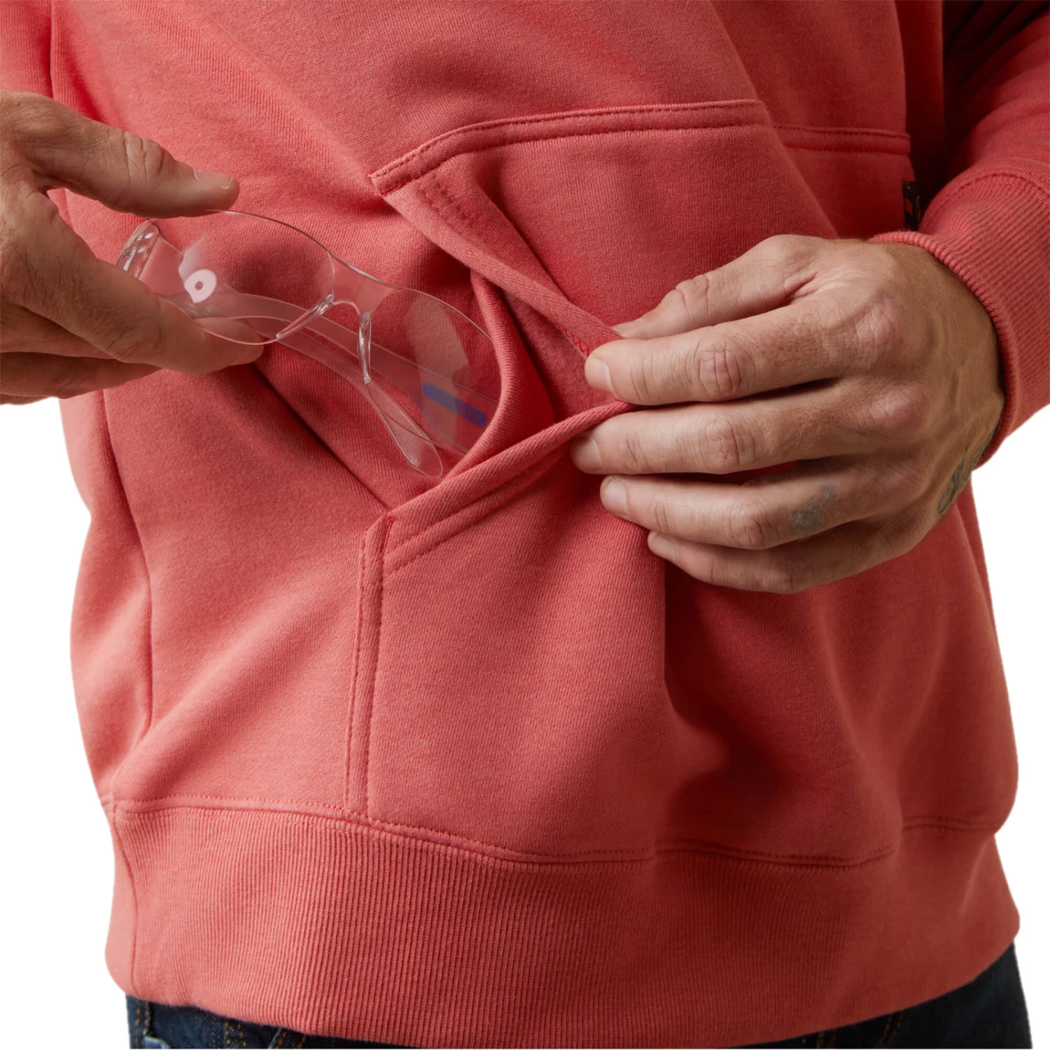 Ariat® Men's Rebar Roughneck Heather Coral Pullover Hoodie 10043363 6 Ariat® Men's Rebar Roughneck Heather Coral Pullover Hoodie 10043363 - Image 4