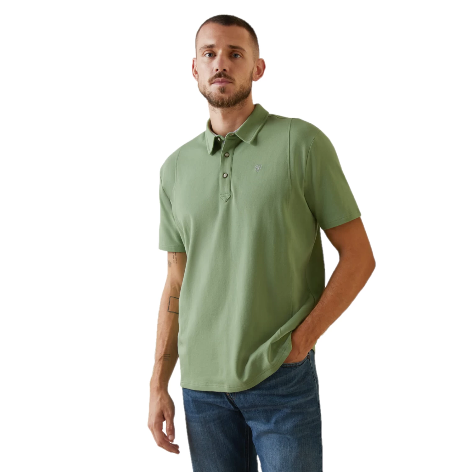 Ariat® Men's Medal Basil Green Polo Shirt 10043556 3 Ariat® Men's Medal Basil Green Polo Shirt 10043556