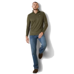 Ariat® Men's Sunstopper Beetle Green 1/4 Zip Baselayer Jacket 10043608 -ARIAT Cowboy Gear 10043608c