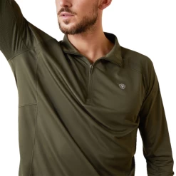 Ariat® Men's Sunstopper Beetle Green 1/4 Zip Baselayer Jacket 10043608 -ARIAT Cowboy Gear 10043608d