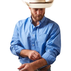 Ariat® Men's Classic Fit Leroy Chambray Blue Button Down Shirt 10043792