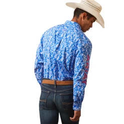Ariat® Men's Team Steven Fitted Blue Floral Button Down Shirt 10043798 -ARIAT Cowboy Gear 10043798b