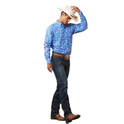 Ariat® Men's Team Steven Fitted Blue Floral Button Down Shirt 10043798 -ARIAT Cowboy Gear 10043798c