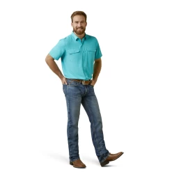 Ariat® Men's VentTEK™ Outbound Fitted Aqua Blue Button Down Shirt 10045036 -ARIAT Cowboy Gear 10045036e