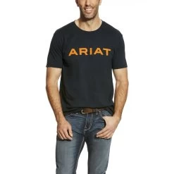 Ariat® Men's Branded Logo Navy & Orange Short Sleeve T-Shirt 10025207