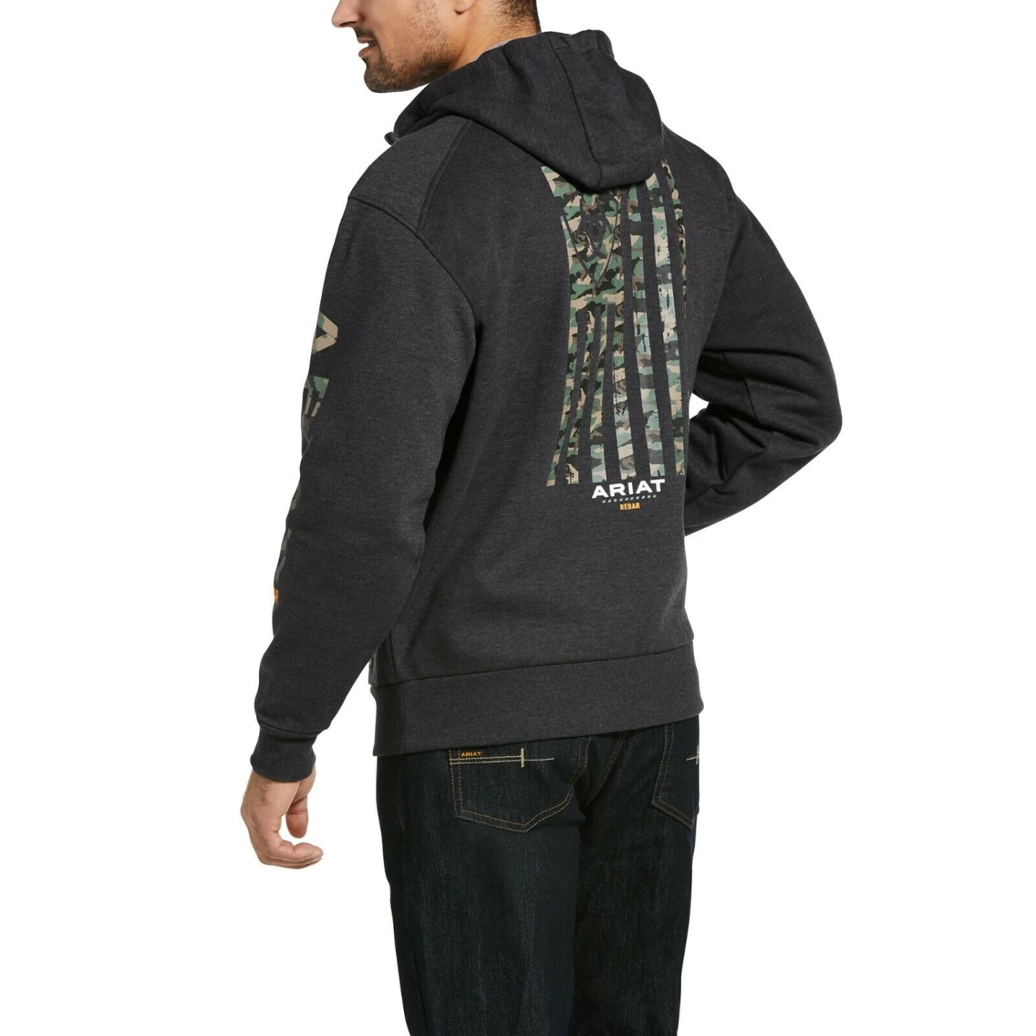 Ariat® Men's Rebar Camo Flag Full Zip Charcoal Hoodie Jacket 10032899 4 Ariat® Men's Rebar Camo Flag Full Zip Charcoal Hoodie Jacket 10032899 - Image 2