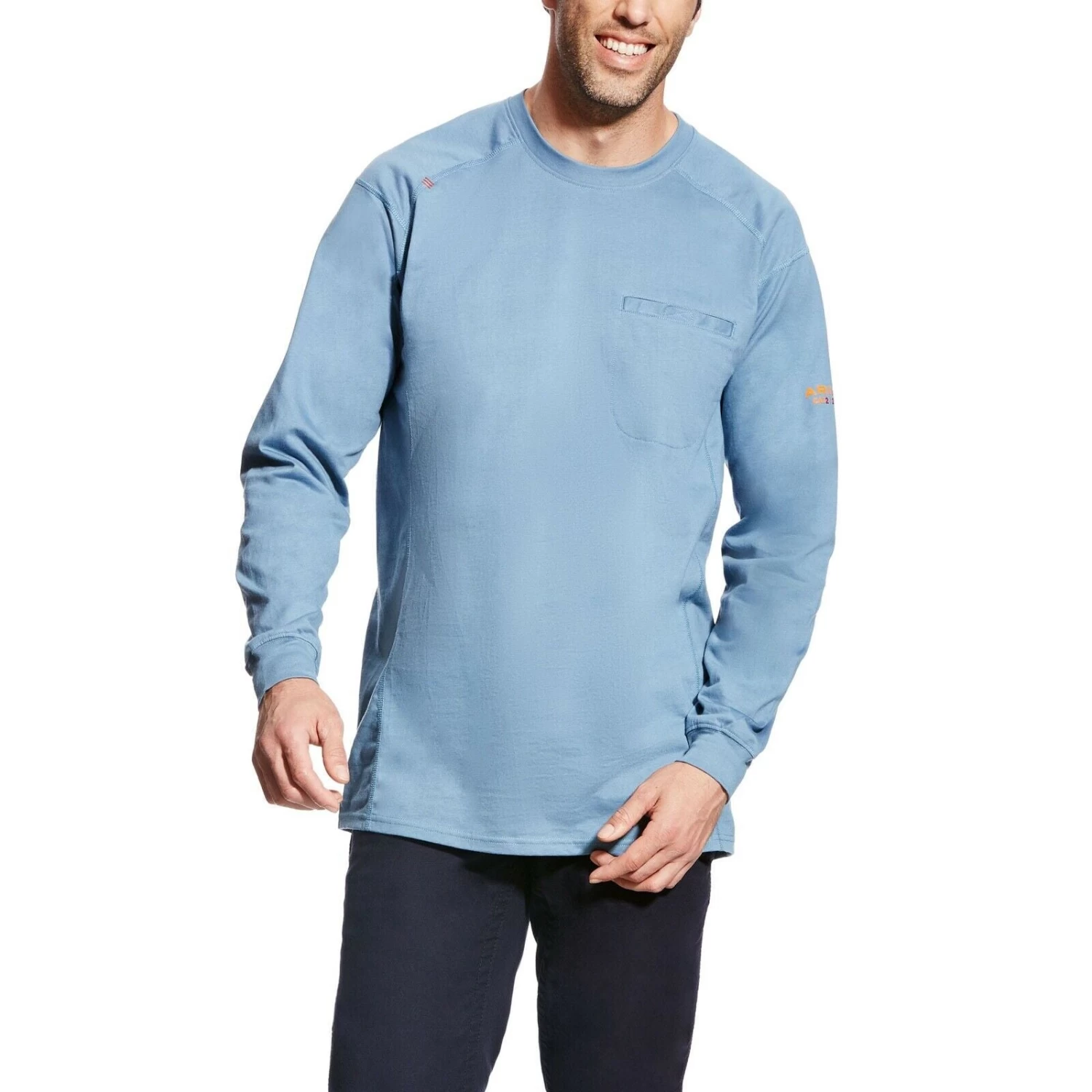 Ariat® Men's FR Air Crew Steel Blue Long Sleeve T-Shirt 10022330 3 Ariat® Men's FR Air Crew Steel Blue Long Sleeve T-Shirt 10022330