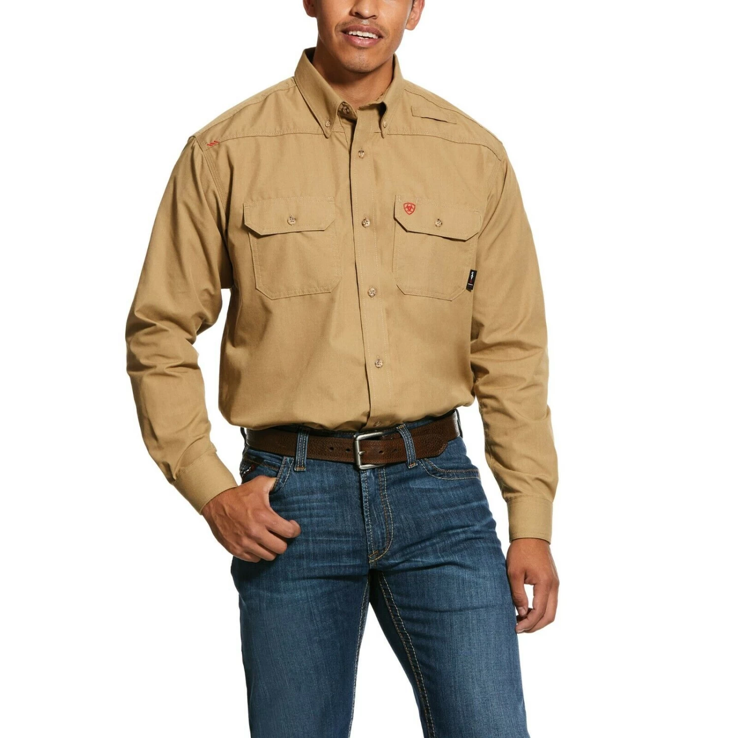 Ariat® Men's Khaki FR Featherlight Button-Up Work Shirt 10031015 3 Ariat® Men's Khaki FR Featherlight Button-Up Work Shirt 10031015