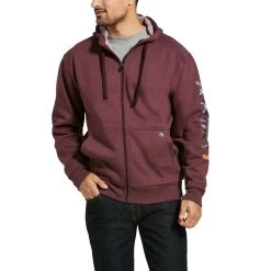 Ariat® Men's Rebar Camo Flag Full Zip Burgundy Hoodie Jacket 10032900