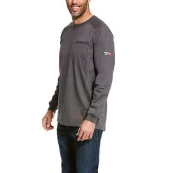 Ariat® Men's FR Air Crew Grey Long Sleeve Work T-Shirt 10027888