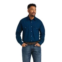 Ariat® Men's Trey Classic Snap Long Sleeve Berlin Blue Shirt 10038211