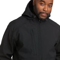 Ariat Men's Rebar Stretch Canvas Softshell Hooded Logo Jacket 10037386 -ARIAT Cowboy Gear F21 MNS WORK 10037386 detail01