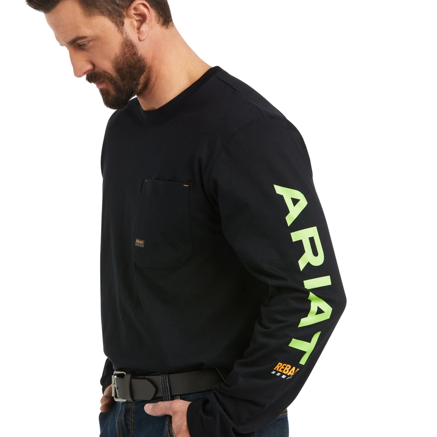 Ariat Men's Rebar Workman Logo Black Lime Long Sleeve Shirt 10037405 4 Ariat Men's Rebar Workman Logo Black Lime Long Sleeve Shirt 10037405 - Image 2