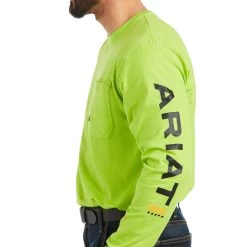 Ariat Men's Rebar Workman Logo Lime Long Sleeve Tee Shirt 10037406 -ARIAT Cowboy Gear F21 MNS WORK 10037406 detail01