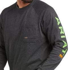 Ariat Men's Rebar CottonStrong™ Charcoal & Lime Work T-Shirt 10037642 -ARIAT Cowboy Gear F21 MNS WORK 10037642 detail01 top