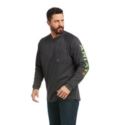 Ariat Men's Rebar CottonStrong™ Charcoal & Lime Work T-Shirt 10037642