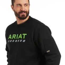 Ariat® Men's Rebar Workman Logo Black/Lime Sweatshirt 10037651 -ARIAT Cowboy Gear F21 MNS WORK 10037651 detail04