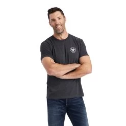Ariat® Men's Woodgrain Shield Charcoal Heather T-Shirt 10042649 -ARIAT Cowboy Gear F22 MNS WEST 10042649 front