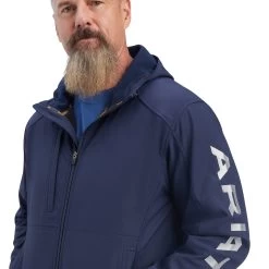 Ariat® Men's Rebar Stretch Canvas Navy Logo Softshell Jacket 10041629 -ARIAT Cowboy Gear F22 MNS WORK 10041629 detail01