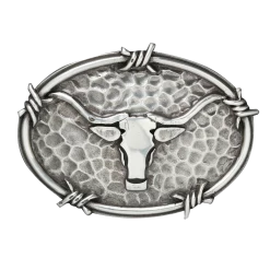 Ariat Mens Silver Hammered Metal Steer Skull Belt Buckle A37050
