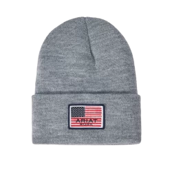 Ariat® Men's Rebar American Flag Patch Heather Grey Beanie 10041510