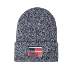 Ariat® Men's Rebar American Flag Patch Navy Marl Beanie 10041509