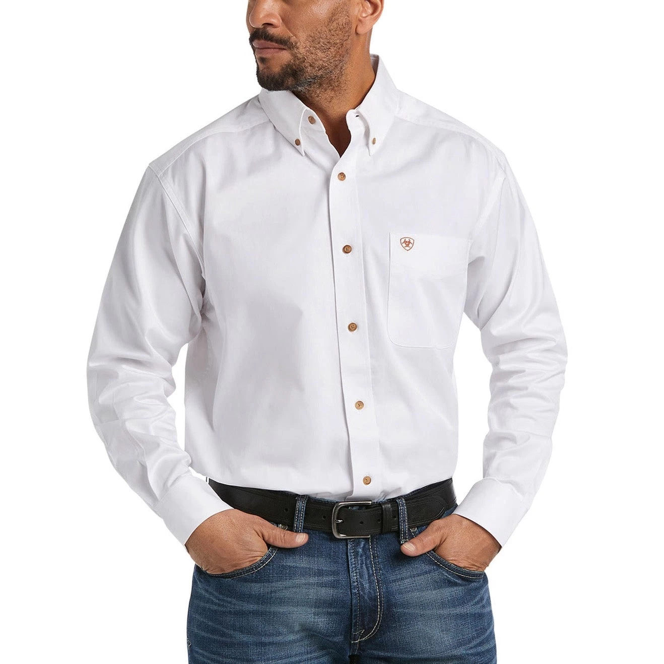 Ariat® Men's Solid Twill White Long Sleeve Button Shirt 10000503 3 Ariat® Men's Solid Twill White Long Sleeve Button Shirt 10000503
