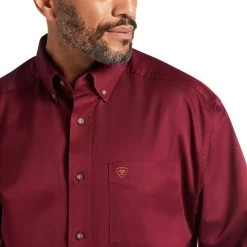 Ariat® Men's Solid Twill Burgundy Long Sleve Button Shirt 10012635 9 Ariat® Men's Solid Twill Burgundy Long Sleve Button Shirt 10012635 -ARIAT Cowboy Gear S15 MNS WEST 10012635 detail01