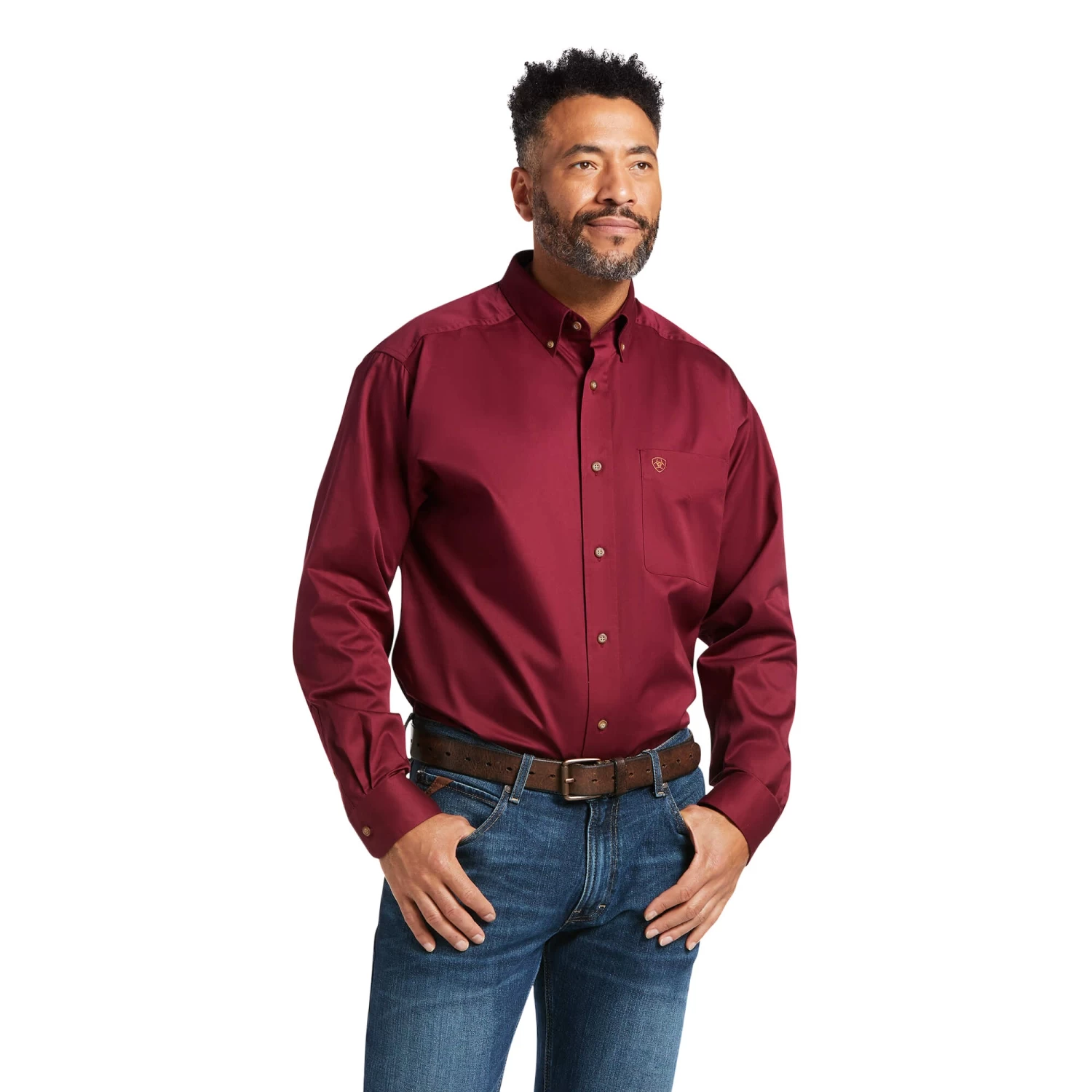 Ariat® Men's Solid Twill Burgundy Long Sleve Button Shirt 10012635 3 Ariat® Men's Solid Twill Burgundy Long Sleve Button Shirt 10012635
