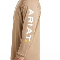 Ariat® Men's Rebar Heat Fighter Long Sleeve Khaki T-Shirt 10031030 -ARIAT Cowboy Gear S21 MNS WORK 10031030 detail01