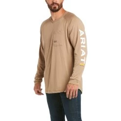 Ariat® Men's Rebar Heat Fighter Long Sleeve Khaki T-Shirt 10031030