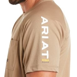 Ariat® Men's Rebar Heat Fighter SS Khaki T-Shirt 10031036 -ARIAT Cowboy Gear S21 MNS WORK 10031036 detail01