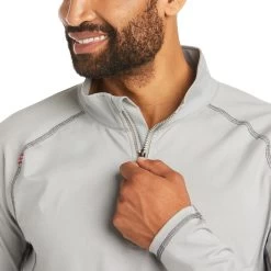 Ariat® Men's FR Combat Stretch Patriot Silver 1/4 Zip Shirt 10035420 -ARIAT Cowboy Gear S21 MNS WORK 10035420 detail03
